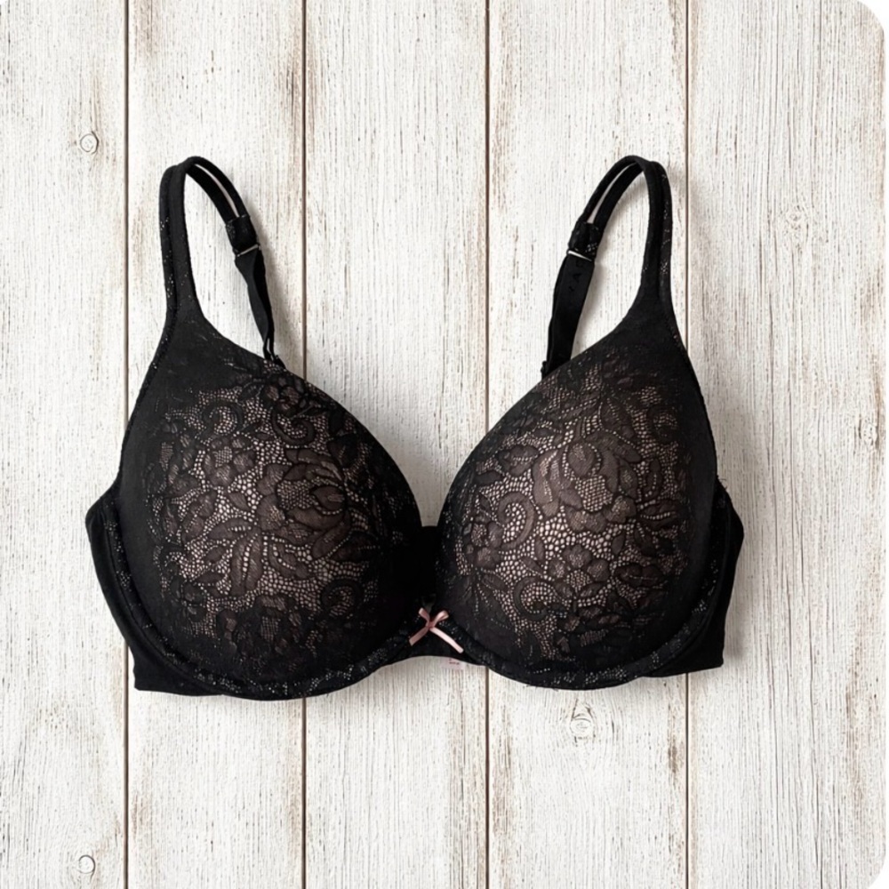 Cacique Elegant Black Lace Bra with Blush Detail